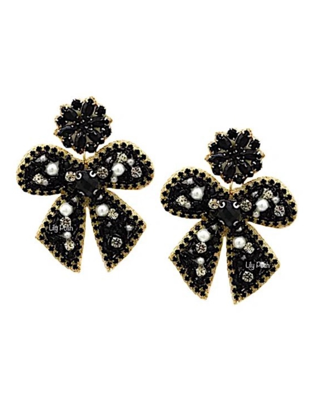 NEW Bow Earring, Beaded Bow Ribbon Statement Earring, Lily Posh